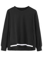 Romwe Black Contrast Striped Dip Hem Sweatshirt