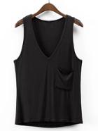 Romwe V Cut Sleeveless Tee With Pocket