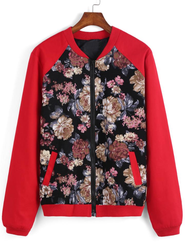Romwe Florals Zipper Pockets Jacket