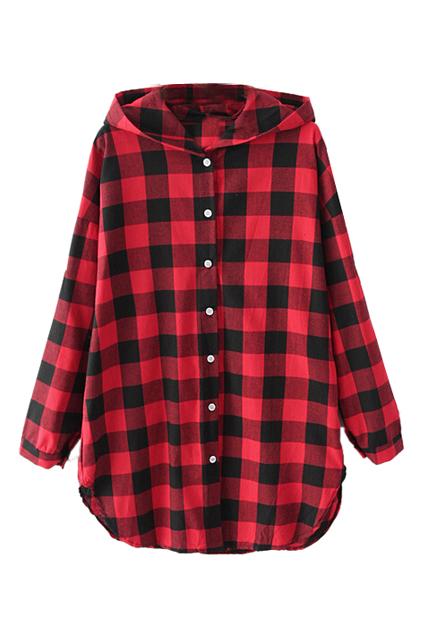 Romwe Check Print Hoodie Shirt