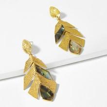 Romwe Gemstone Detail Leaf Shaped Drop Earrings