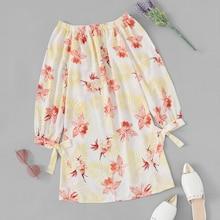 Romwe Floral Print Off The Shoulder Dress