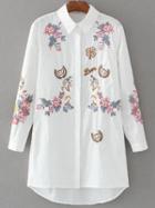Romwe White Embroidery Dip Hem Shirt Dress