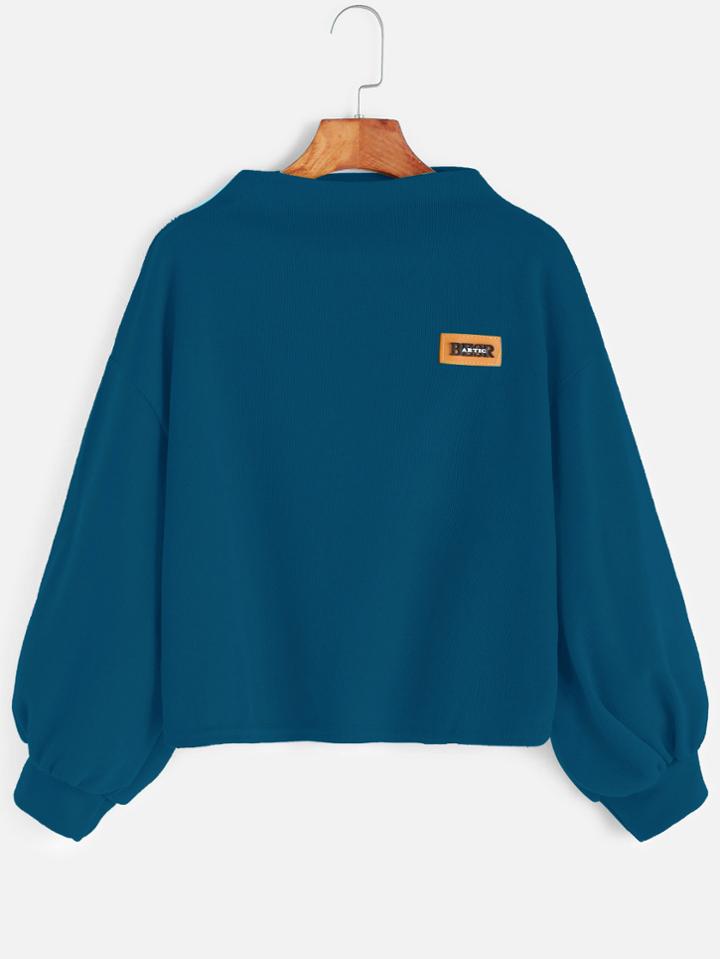 Romwe Bishop Sleeve Patch Sweatshirt