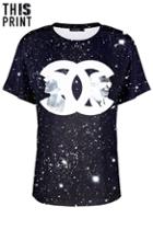 Romwe This Is Print Intellectual Double C Black Galaxy T-shirt