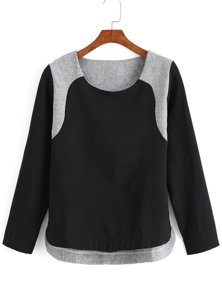 Romwe Dip Hem Color-block Top