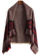 Romwe Striped Frayed Khaki Scarf