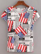 Romwe Usa Flag Letters Print T-shirt