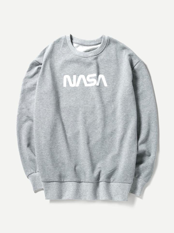 Romwe Men Letter Print Sweatshirt