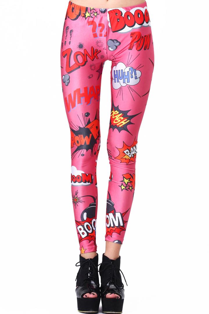 Romwe Romwe Explosion Font Print Pink Leggings