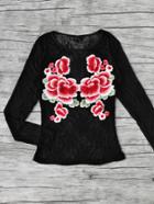 Romwe Flower Applique Mesh Blouse