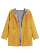 Romwe Yellow Drop Shoulder Pocket Hooded Coat