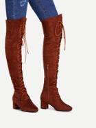 Romwe Lace Up Front Side Zipper Thigh High Boots