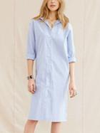 Romwe Women Blue Pinstriped Split Shirt Dress