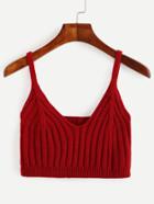 Romwe Red Ribbed Knit Crop Cami Top