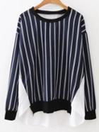 Romwe Navy Contrast Vertical Striped Blouse