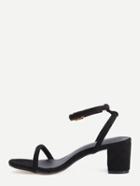 Romwe Black Faux Suede Ankle Strap Chunky Sandals