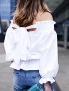 Romwe White Off The Shoulder Bow Back Blouse
