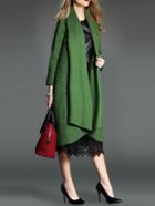 Romwe Lapel Open Front Woolen Long Green Coat