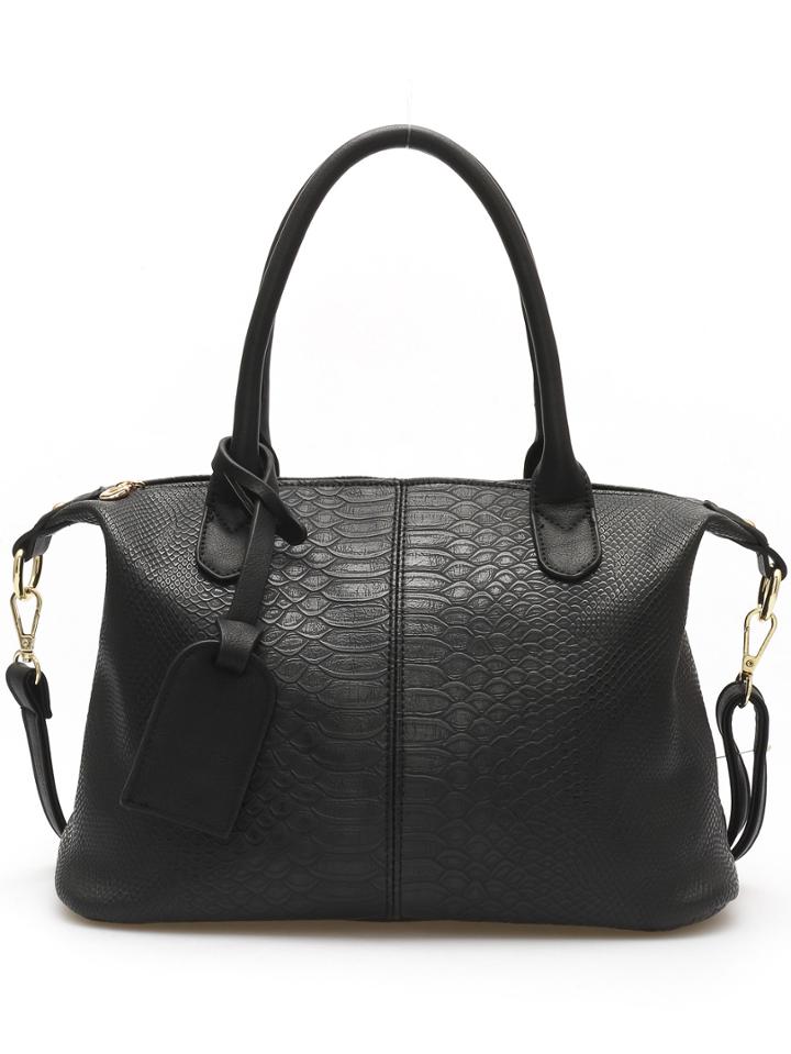 Romwe Black Zipper Serpentine Pu Bag