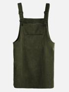 Romwe Army Green Corduroy Pinafore Dress With Pockets