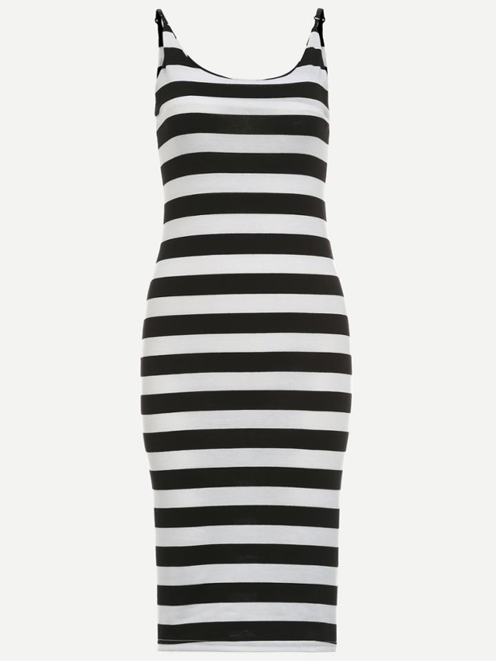 Romwe Black White Striped Cami Dress