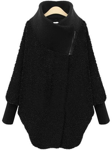 Romwe High Neck Zipper Loose Coat