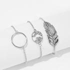 Romwe Feather & Circle Decorated Chain Bracelet 3pcs