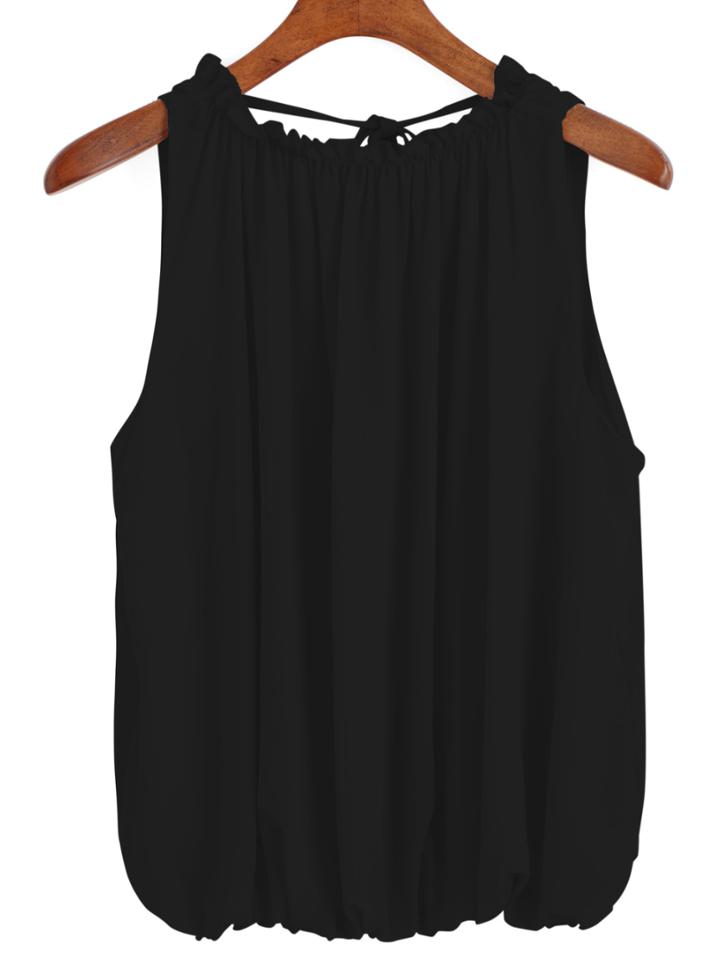 Romwe Open Back Chiffon Black Tank Top