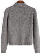 Romwe Women Mock Neck Slim Grey Sweater