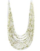 Romwe White Multilayers Long Beads Necklace