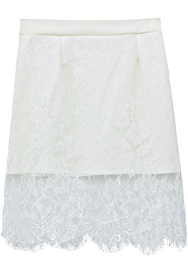 Romwe Lace Slim White Skirt