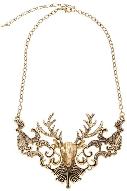 Romwe Deer Head Golden Necklace