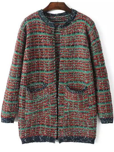 Romwe Striped Pockets Wine Red Coat
