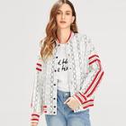 Romwe Button Front Snake Skin Striped Jacket