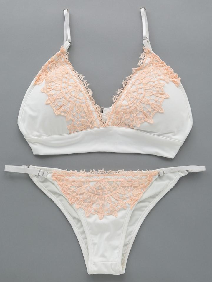 Romwe White Lace Overlay Push Up Bikini Set