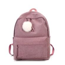 Romwe Contrast Pom Pom Corduroy Backpack