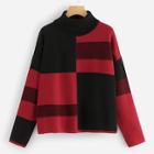 Romwe Rolled Neck Color-block Sweater