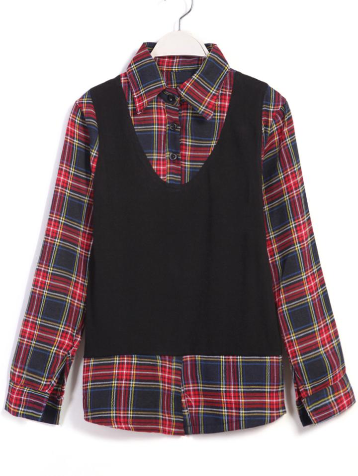 Romwe Plaid Lapel Knit Loose Blouse