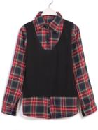 Romwe Plaid Lapel Knit Loose Blouse