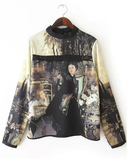 Romwe Beauty Print Lace Blouse