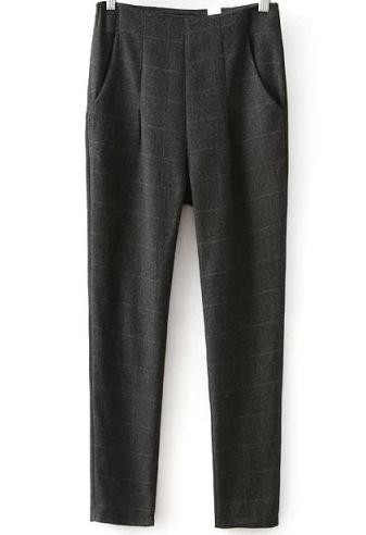 Romwe Black High Waist Vintage Plaid Pant