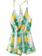 Romwe Spaghetti Strap Hollow Pineapple Print Jumpsuit