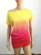 Romwe Multicolor Ombre Asymmetric Shoulder T-shirt