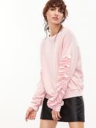 Romwe Pink Drop Shoulder Frill Trim Sleeve Sweatshirt