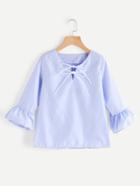 Romwe Vertical Pinstriped Bow Tie Neck Frill Sleeve Blouse