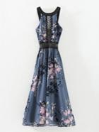 Romwe Multicolor Sleeveless Floral Crochet Chiffon Dress