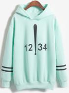 Romwe 1234 Exclamation Print Hooded Green Sweatshirt