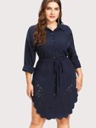 Romwe Laser Cut Scallop Hem Shirt Dress