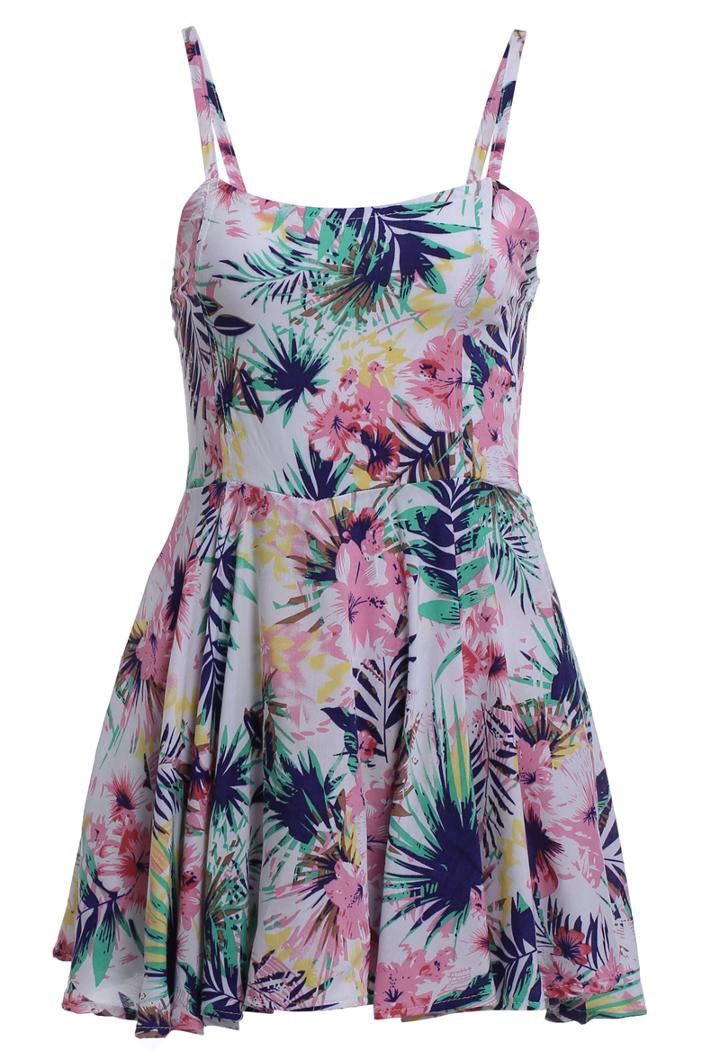 Romwe Spaghetti Strap Tropicals Print Dress